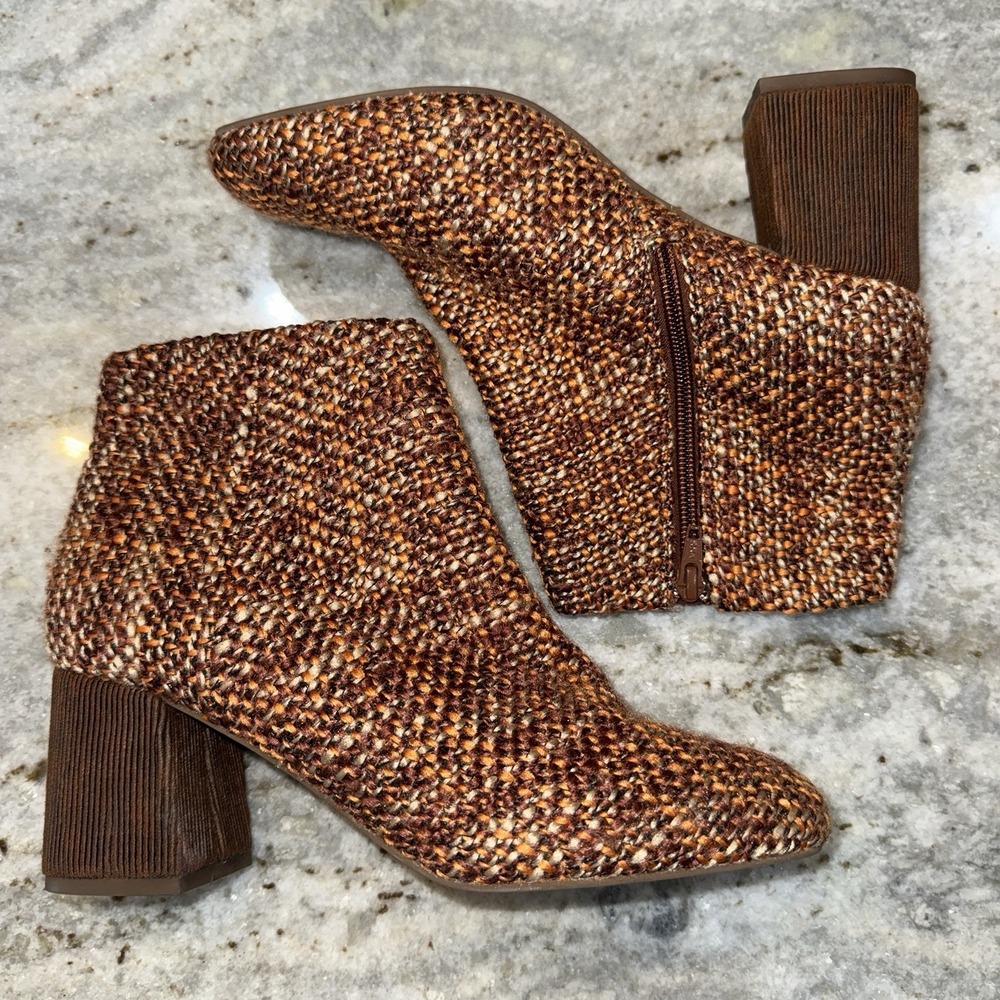 Seychelles Audition 8.5 Tweed Ankle Boots‎ Brown Cream Corduroy Chunk Heel